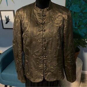 Coldwater Creek PXL 100% Silk Embroidered Asian Style Jacket Front Button /Loop
